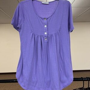 Zenana Outfitters Purple Buttoned Short Sleeve Tee